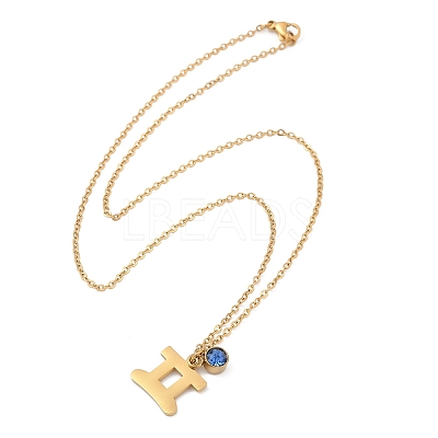 304 Stainless Steel Glass Drill Birth Stone Constellation Pendant Necklaces LS-STAS-D305-08G-C-1