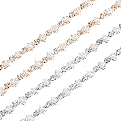 4 Yard 2 Style Rhinestones Cup Chains with ABS Plastic Pearl Beaded LCHA-NB0001-01-1