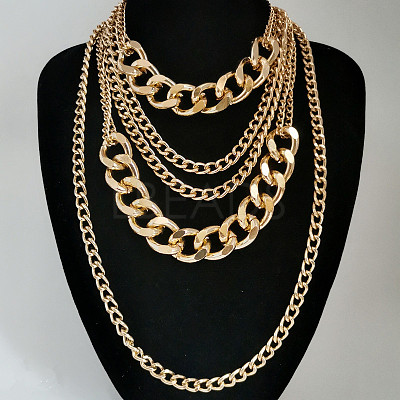 Punk Alloy & Aluminum Cuban Link Chain Multi Layered Necklaces for Women FS-WG4574A-01-1