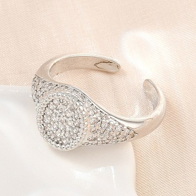 Brass Micro Pave Cubic Zirconia Cuff Rings for Women CU-CBA0A21-04P-1