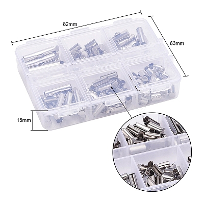 90Pcs 6 Style 304 Stainless Steel Slide On End Clasp Tubes STAS-YW0001-20-1