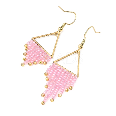 304 Stainless Steel Glass Tassel Dangle Earrings EJEW-MZ00828-1