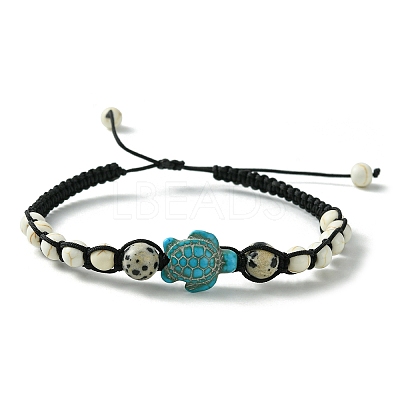 2Pcs 2 Color Natural Dalmation Jasper & Synthetic Turquoise Braided Bead Bracelet BJEW-JB09800-1