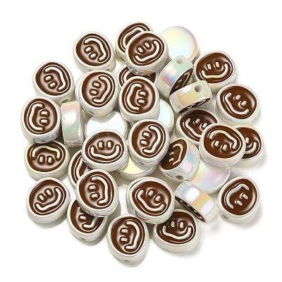 UV Plating Rainbow Iridescent Acrylic Enamel Beads OACR-G012-13-1