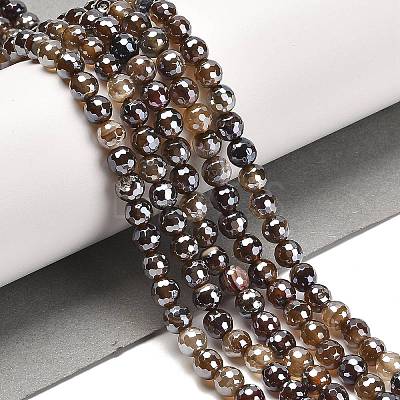 Electroplated Natural Agate Round Beads Strands G-L598-A01-01B-1