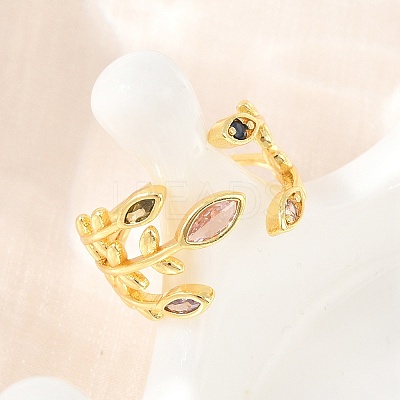 Brass Pave Cubic Zirconia Cuff Open Rings CU-CBACDF6-09G-02-1