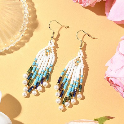 304 Stainless Steel Glass Seed Beads Arrow Dangle Earrings EJEW-MZ00554-01-1