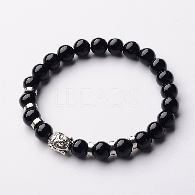 Buddha Head Gemstone Beaded Stretch Bracelets BJEW-JB01864-06-1