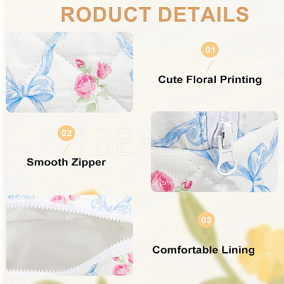 2Pcs 2 Colors Flower Print Cotton & Polyester Cosmetic Zipper Bag AJEW-CN0002-82-1