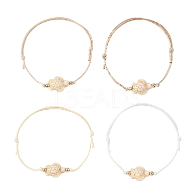 4Pcs 4 Colors Ocean Dyed Synthetic Turquoise Sea Turtle Beaded Adjustable Waxed Polyester Cord Bracelets for Women BJEW-JB14243-02-1