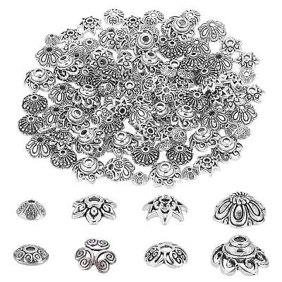 160Pcs 8 Style Tibetan Style Alloy Bead Caps FIND-PH0008-51-1