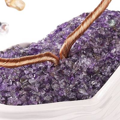 Natural Gemstone Heart Tree Ceramic Bonsai DJEW-G027-21RG-1