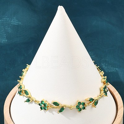 Brass Pave Cubic Zirconia Flower Link Chain Bracelets for Women KK-CBA68DA-14G-10-1