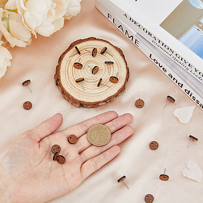 30Pcs Walnut Wood Stud Earring Findings WOOD-HY0001-14-1