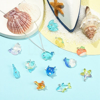 12Pcs 12 Styles Ocean Theme Transparent Resin Cartoon Pendants CRES-YW0002-75-1