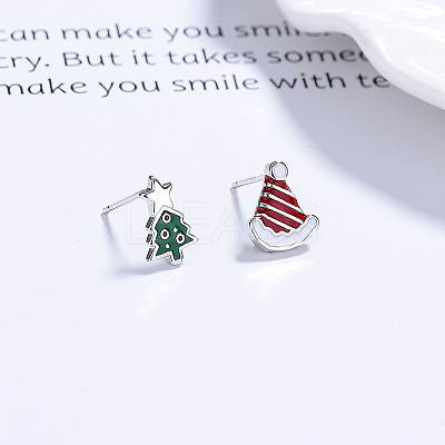 925 Sterling Silver Stud Earrings EJEW-F397-02P-1