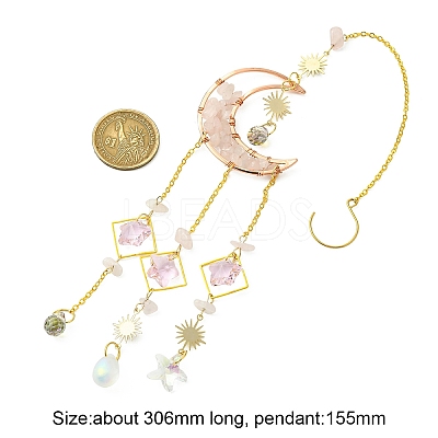 Natural Rose Quartz Chips Moon Pendant Decorations HJEW-FS00027-04-1
