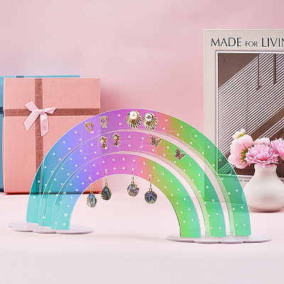 Laser Style Rainbow Shaped Acrylic Earring Organizer Display Stands AJEW-WH20020-150-1