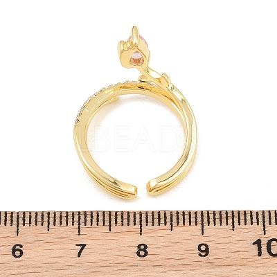 Flower Brass Micro Pave Cubic Zirconia Cuff Open Rings for Women CU-CBA0A21-06B-G-1