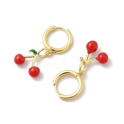 Cherry Brass Enamel Hoop Earrings EJEW-M077-14G-01-1
