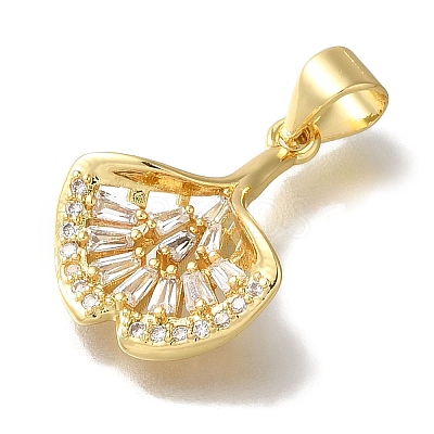 Fan Rack Plating Brass Micro Pave Clear Cubic Zirconia Pendants KK-U019-22G-1