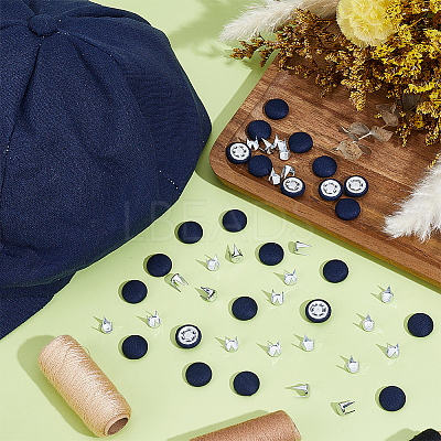 24 Bags Flat Round Cloth Cap Nail Buttons BUTT-BC0001-21B-1