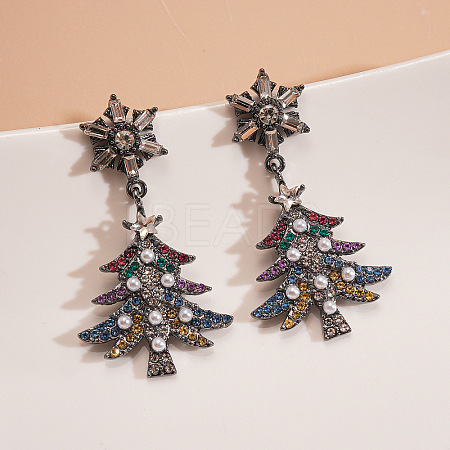 Christmas Tree with Snowflake Alloy Rhinestone Dangle Stud Earrings FS-WGD6521-04-1