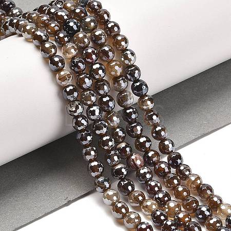 Electroplated Natural Agate Round Beads Strands G-L598-A01-01B-1