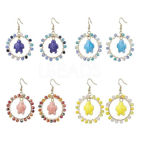 4Pairs 4 Colors Porcelain Dangle Earrings EJEW-JE05776-1
