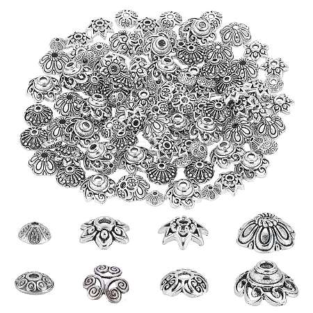 160Pcs 8 Style Tibetan Style Alloy Bead Caps FIND-PH0008-51-1
