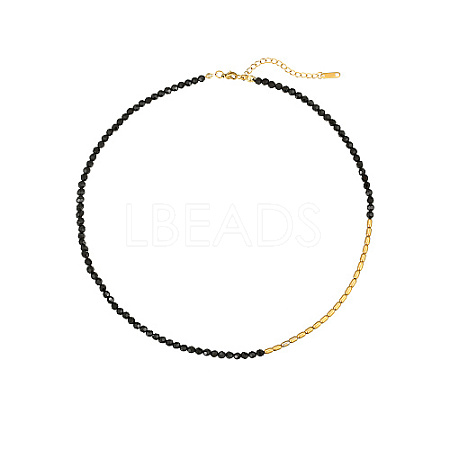 Natural Black Agate & Stainless Steel Beaded Necklace CH0426-1-1