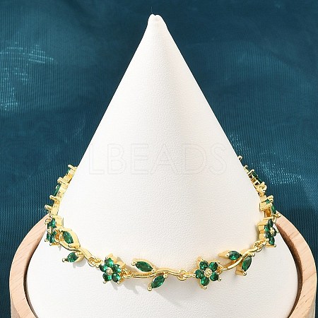Brass Pave Cubic Zirconia Flower Link Chain Bracelets for Women KK-CBA68DA-14G-10-1