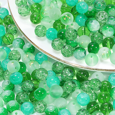 300Pcs 5 Styles Transparent Spray Painting Crackle Glass Beads GLAA-PA0001-57-1
