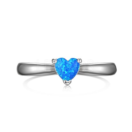 Heart Rhodium Plated 925 Sterling Silver Finger Rings RJEW-P100-03P-1
