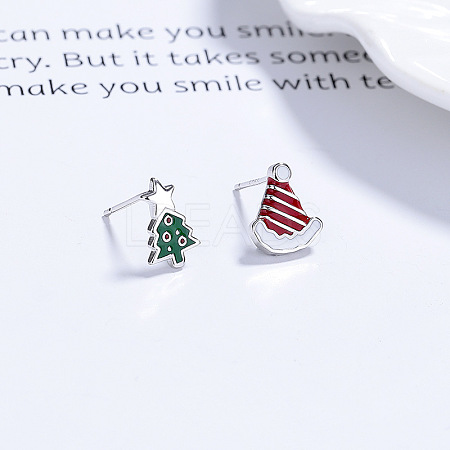 925 Sterling Silver Stud Earrings EJEW-F397-02P-1