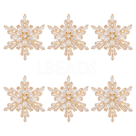 6Pcs 1-Hole Brass Micro Pave Clear Cubic Zirconia Shank Buttons BUTT-FG0001-35G-1
