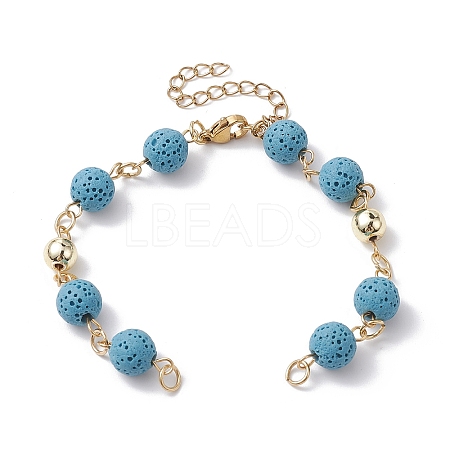 Dyed Natural Lava Rock Round Beaded Chain Bracelet Making AJEW-JB01206-04-1