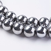 Silver Plated Magnetic Synthetic Hematite Round Beads Strands X-G-H1098-1-3