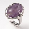 Adjustable Oval Gemstone Wide Band Rings RJEW-L062-01G-1