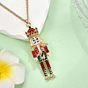 Alloy Enamel Christmas Nutcracker Pendant Necklaces NJEW-L048-01G-01-2
