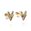 Brass Micro Pave Cubic Zirconia Stud Earrings EJEW-F201-22G-1