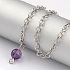 Natural Amethyst Sphere Dowsing Pendulums X-BJEW-E292-A07-3