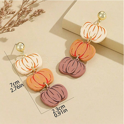 Thanksgiving Day Pumpkin Acrylic Glitter Powder Dangle Stud Earrings FS-WGE72CC-01-1