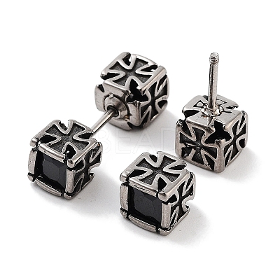 Cube 316 Surgical Stainless Steel Pave Black Cubic Zirconia Ear False Plugs for Women Men EJEW-Z050-38AS-1