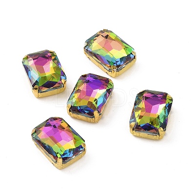 Rectangle Octagon Shape Sew on Glass Rhinestone DIY-E062-01G-03-1