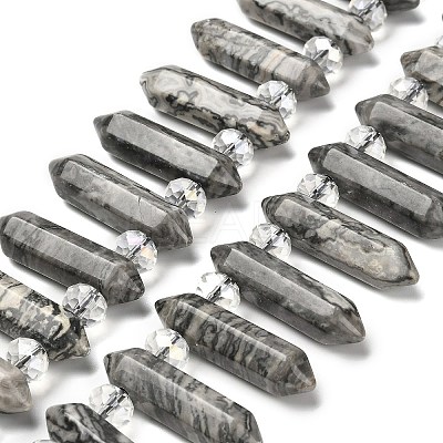 Natural Map Stone Double Terminated Point Beads Strands G-H069-A09-01-1