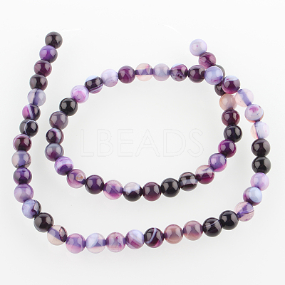 Natural Striped Agate/Banded Agate Round Bead Strands G-E232-10-1