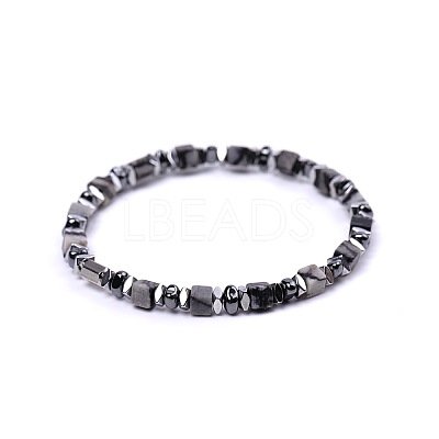 Natural Netstone Cube Beaded Stretch Bracelets for Women EZ7380-4-1