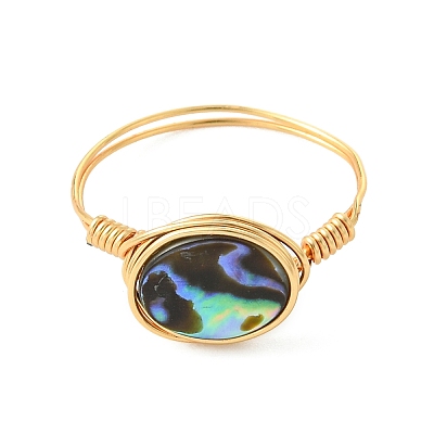 Oval Abalone Shell/Paua Shell Finger Rings RJEW-JR01032-1