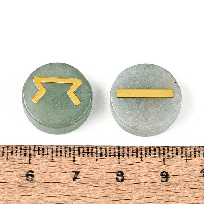 Brass Elder Futhark Alphabet Engraved Symbol Flat Round Natural Green Aventurine Rune Stones G-I373-01I-1